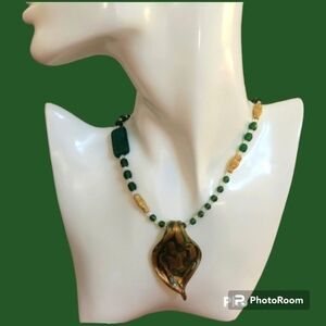 HANDMADE Handblown Glass Pendant Czech Owl Glass Beaded Collar Artsy Necklace